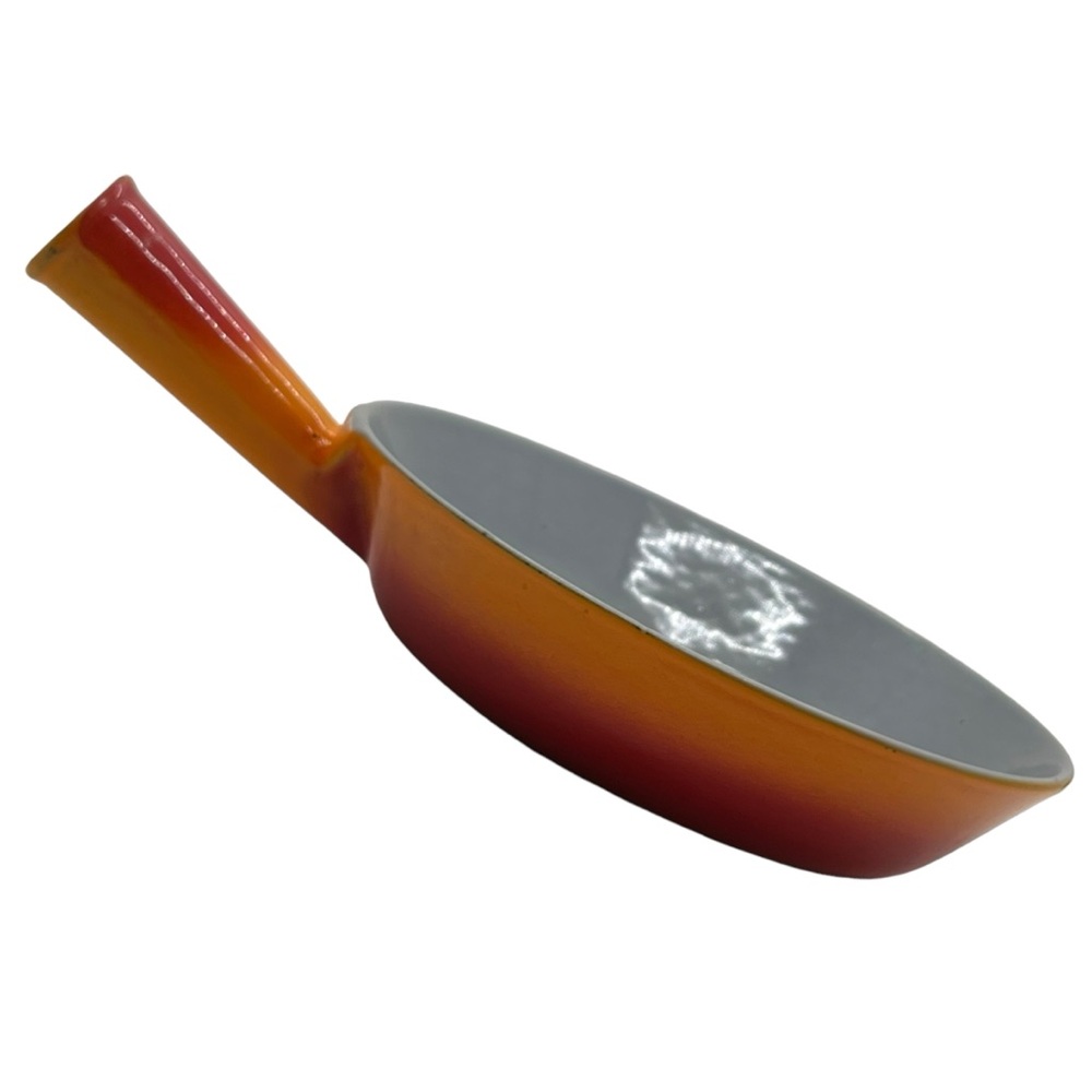Vintage Descoware Skillet, Red/Orange Sunburst Enamelware, Small Belgium ~7.5"